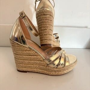 Shimmering Gold Wedge Sandals